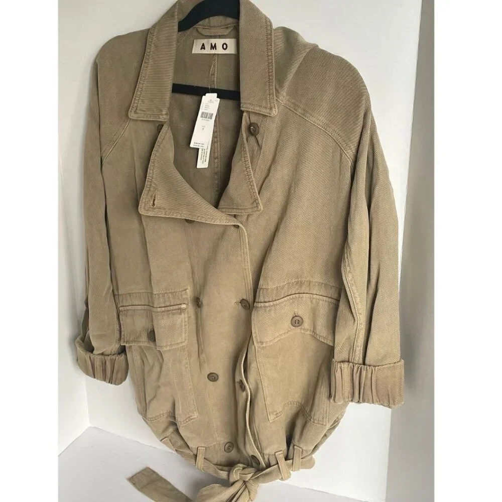 Anthropologie Draped Utility Safari Jacket Sage Green Belted Womens S